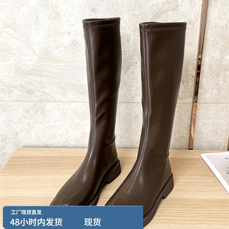 长靴女平底靴春秋单靴方头靴子骑士靴冬加绒高筒靴软皮长筒瘦瘦靴