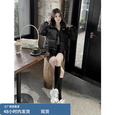 黑色短款羽绒服女2025冬季新款美式立领加厚保暖小个子面包服外套