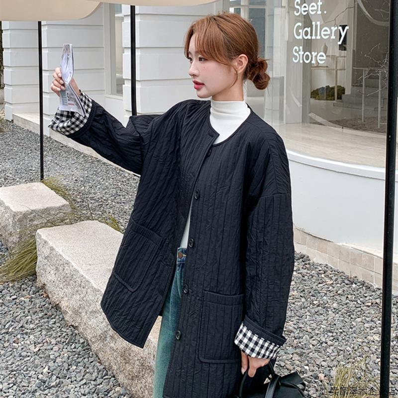 格纹拼接休闲压褶黑色外套女春秋2025新款设计感小众流行爆款上衣