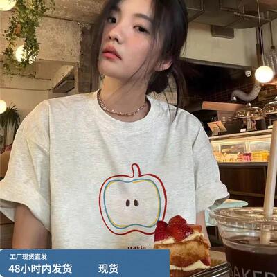 纯棉灰色短袖t恤女2026新款爆款夏季宽松半袖设计感小众美式上衣