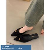 法式 一脚蹬凉鞋 尖头包头半拖鞋 小众时尚 女外穿三角跟新款 羊皮版