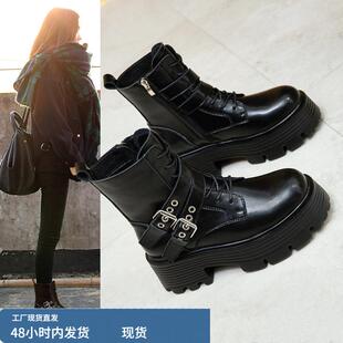 马丁靴女款2025新款秋季英伦短靴松糕厚底增高欧洲站粗跟高跟靴子