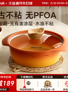 amercook阿尔菲塔阿米尔复古陶土加深不粘煮锅蒸锅煲汤炖锅海鲜锅