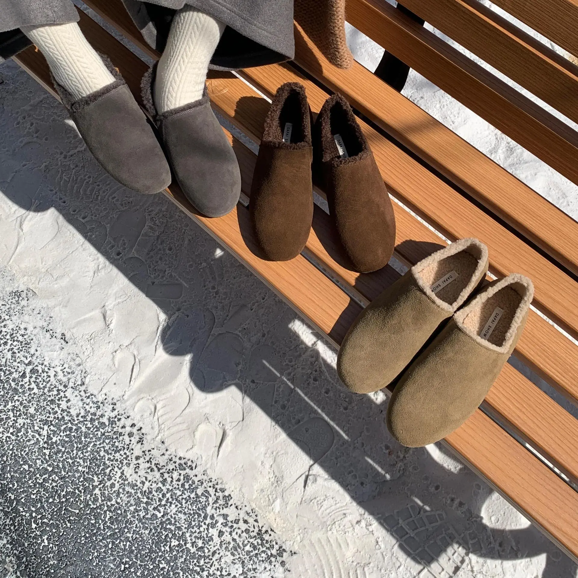 2025年秋冬保暖包头两穿勃肯鞋女外穿森系懒人一脚蹬加绒毛毛单鞋