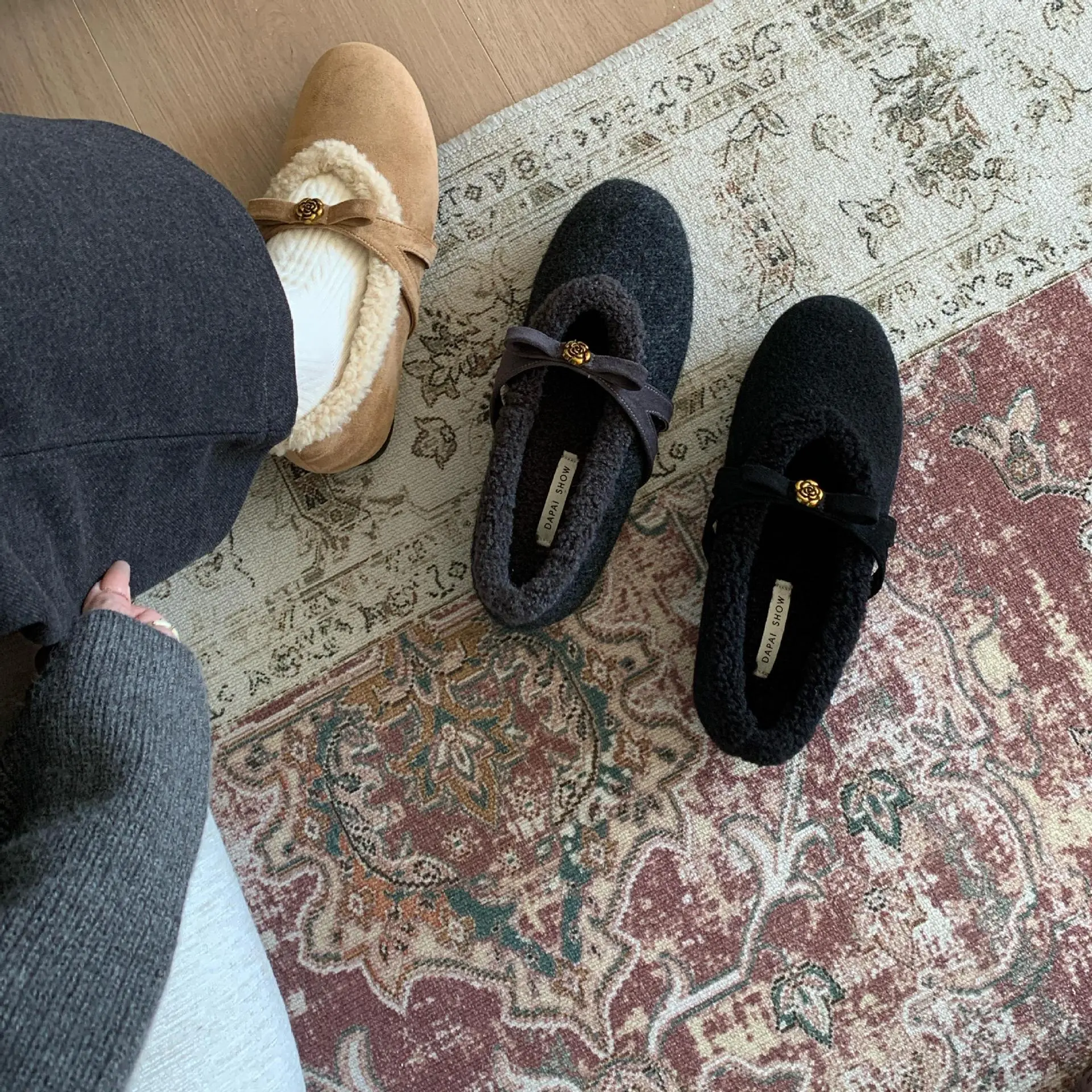 法式仙女加绒毛毛勃肯鞋女2025秋冬新款平底软底玛丽珍鞋保暖棉鞋