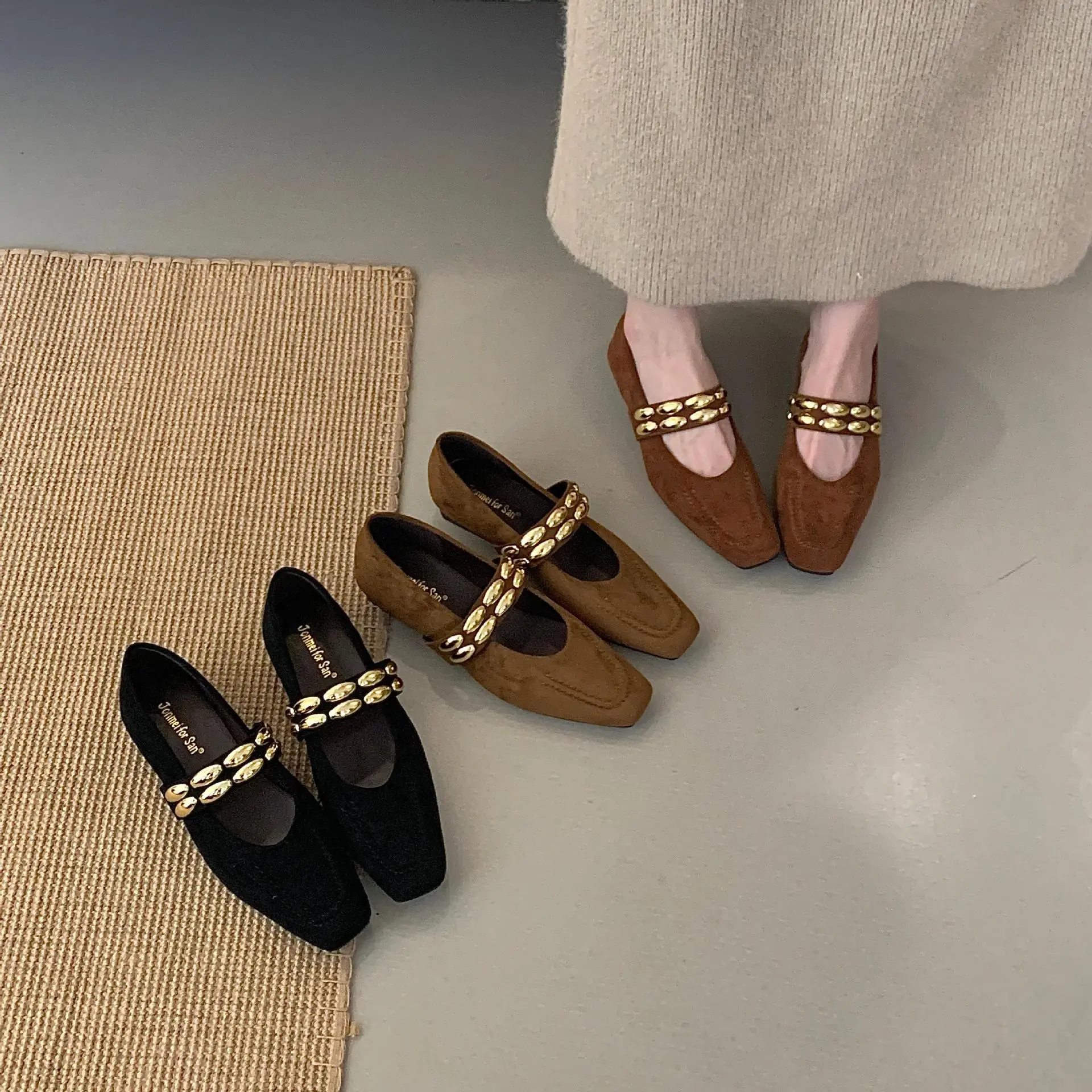 法式复古小方头一字带百搭玛丽珍鞋女2026年新款气质浅口晚晚单鞋