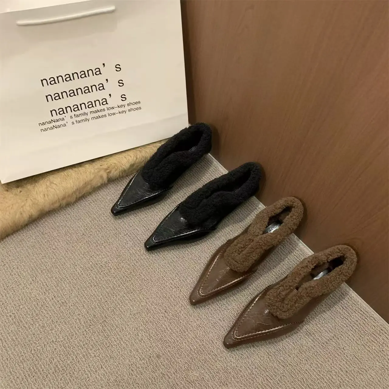 黑色加厚绒毛毛鞋2025秋冬新款时尚百搭高跟棉鞋深口乐福鞋小皮鞋