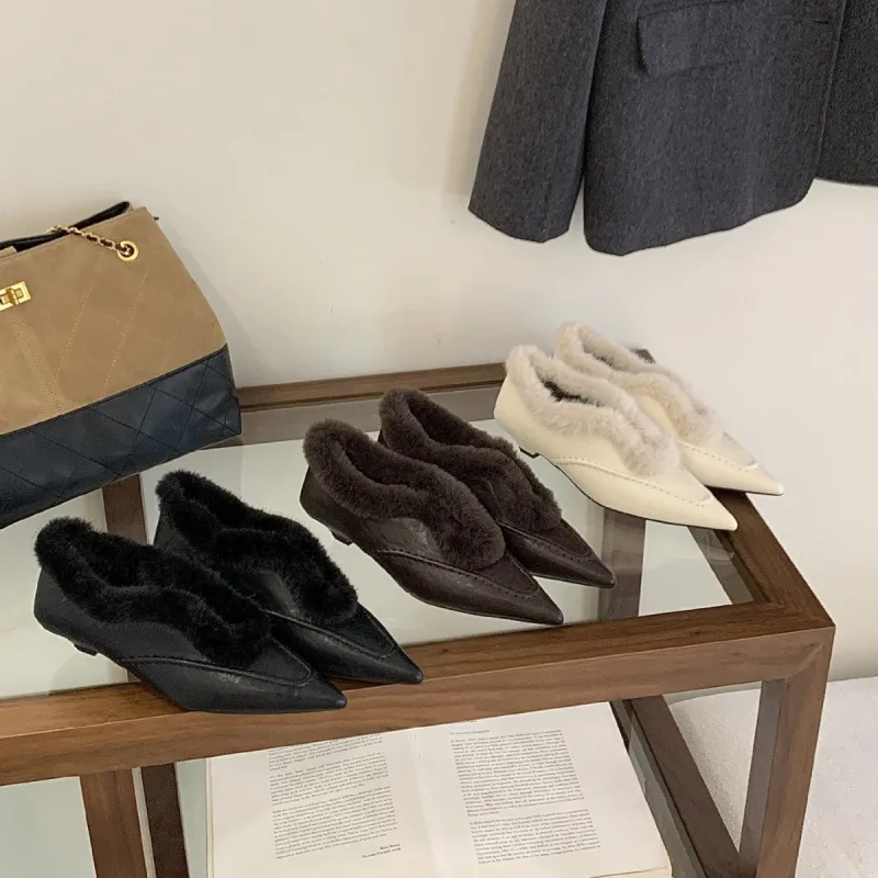 中跟单鞋法式尖头玛丽珍单鞋女鞋子2025年秋冬季新款加绒棉鞋