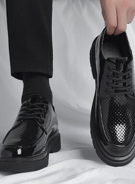 男鞋亮面皮鞋男休闲鞋青年男士西装皮鞋黑色圆头皮鞋港风潮流鞋