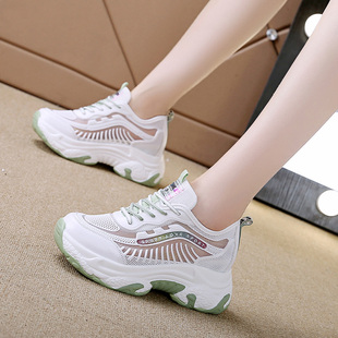 内增高老爹鞋女夏季薄款透气单网厚底休闲运动2025新款百搭小白鞋
