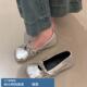 女百搭软皮圆头浅口芭蕾单鞋 银色内增高玛丽珍晚晚鞋 法式 羊皮版
