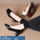 头层牛皮2025春秋新款 女 褶皱防踢铁头浅口一脚蹬方头舒适粗跟单鞋