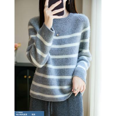 2025秋冬新款%纯羊毛针织衫女圆领宽松加厚套头羊绒衫打底毛衣