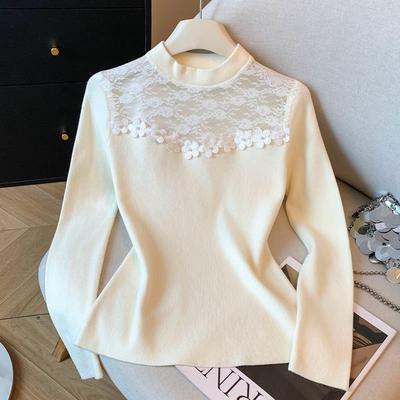 半高领打底衫女秋冬高级感内搭可外穿黑色套头蕾丝针织毛衣上衣女