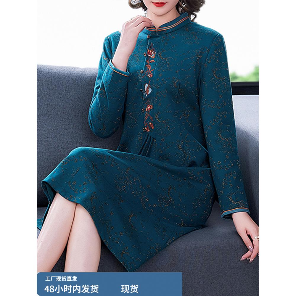 旗袍冬装2025新款秋冬季高端大气上档次中老年时尚女装妈妈连衣裙