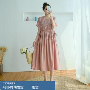 2026新款夏小清新仙女裙子收腰温柔超仙甜美森系显瘦中长款连衣裙