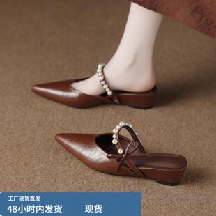 巨好看内增高包头半拖鞋女夏外穿高级感2026尖头超火一脚蹬凉单鞋