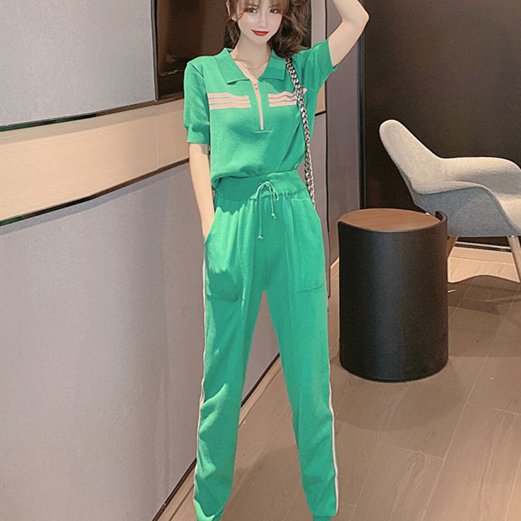 休闲针织套装女装小个子夏装穿搭配显高洋气减龄轻熟运动服两件套
