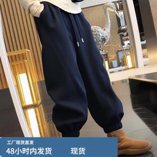2026超火的加戎裤子女冬季加厚休闲裤高腰阔腿束脚外穿运动哈伦裤