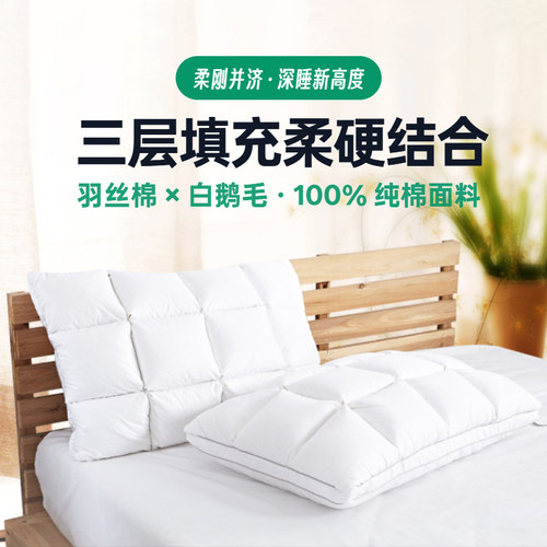 翼然白鹅毛三层软硬适中枕头