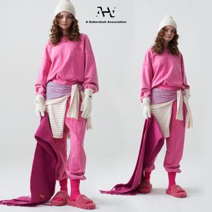 女秋季 AHA慵懒风廓形洗水做旧运动套装 卫衣运动裤 时尚 休闲两件套