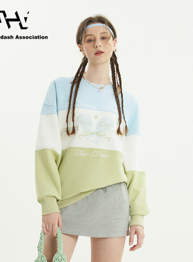 AHA爱侈艾·【陈浚铭刘璇同款】三色拼接网球刺绣套头卫衣上衣