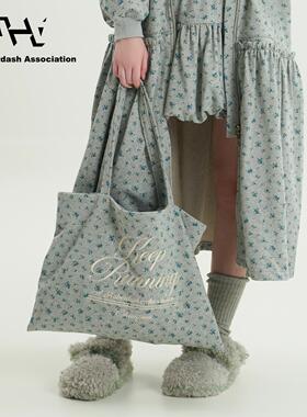 AHA爱侈艾·甜美复古小碎花百搭弹力刺绣托特包大手提包