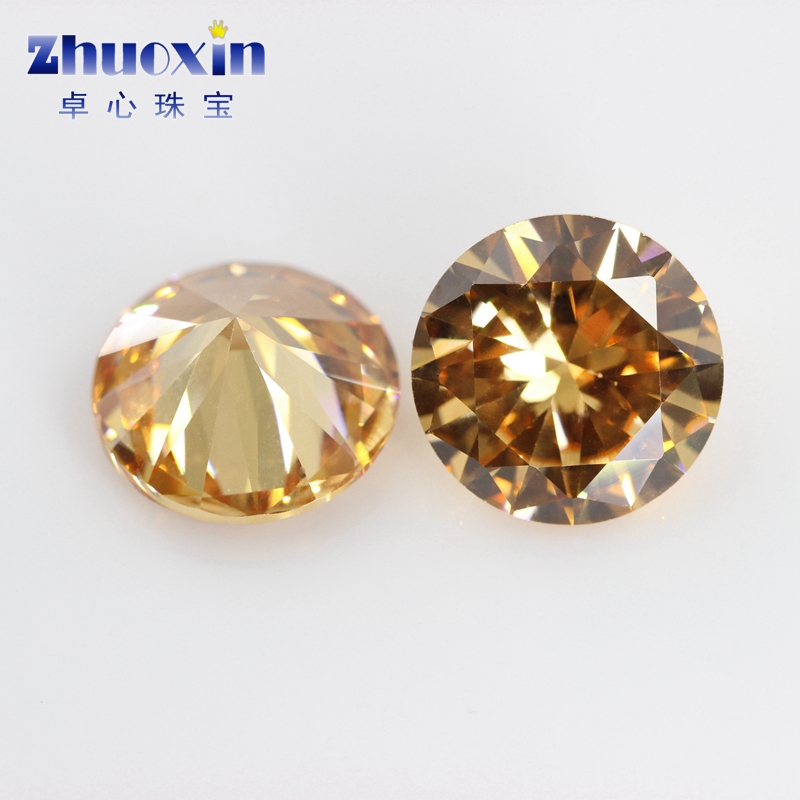香槟色圆形尖底人造锆石裸石钻 CZ美甲仿钻饰品配石DIY4.5mm~20mm