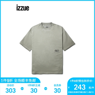 izzue男装 新品 卫衣2022春季 圆领半袖 休闲做旧细节字母刺绣3108