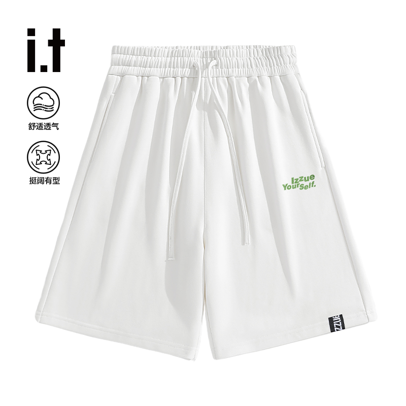 i.t izzue男款短裤夏季潮牌休闲白色五分裤男宽松运动健身大裤衩B