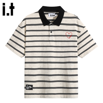 it izzue新款凉感短袖polo衫2025夏季官方横条纹撞色蜡染潮牌T恤A