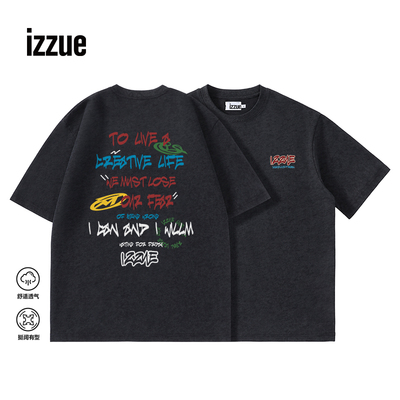 i.tizzue涂鸦字母t恤男短袖夏季