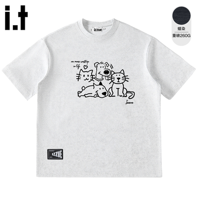 it izzue新款短袖T恤男2025夏季美式蜡染复古半袖做旧潮牌体恤衫A