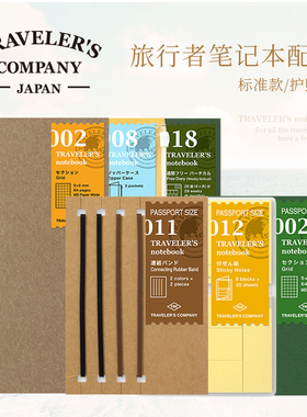 日本midori TRAVELER'S Notebook旅行者手账本替芯标准款/护照款内芯空白横线方格TN旅行者配件绑带