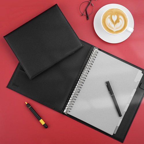 日本maruman满乐文Giuris活页本黑色简约PU皮面记事本笔记本商务办公高级白领专用A4/B5/A5