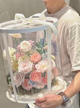 透明圆形礼盒蝴蝶花有钱花乐高鲜花防尘盒红色粉色金色银色加高