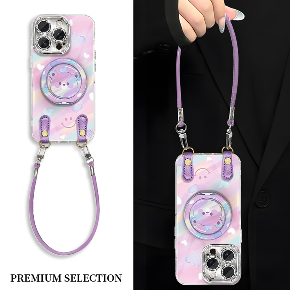 彩虹爱心小熊适用荣耀400手机壳200新款荣耀100女magic7荣耀90/70pro全包荣耀x30/x60硅胶防摔羽纱挂绳手机壳