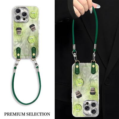 煤球咖啡立体公仔适用苹果16promax手机壳华为mate70创意pura80新款oppoReno14斜跨挂绳vivos30防摔壳小米15