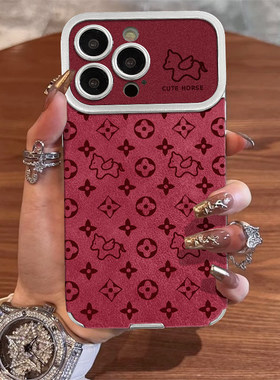 红色花纹小马适用苹果17promax手机壳华为mate80马年pura70本命年荣耀500大视窗Reno15防摔s30女小米17红毛皮