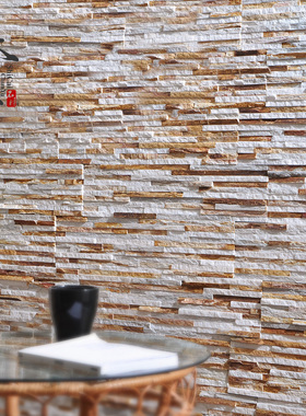 春璞石材天然文化石电视背景墙别墅外墙文化石暖黄色金木纹文化砖