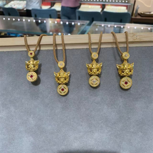 韦雪同款古法金包银眨眼貔貅吊坠女点钻招财纳福眼睛可转动项链