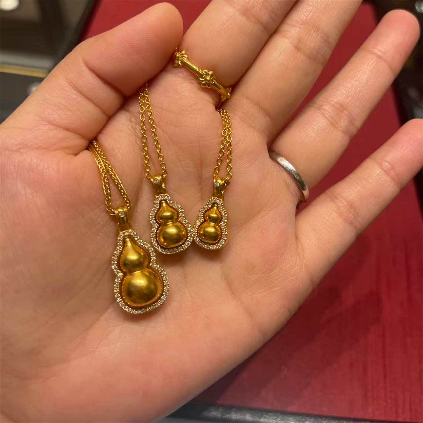 古法金包银点钻葫芦项链女实心可转动镶钻福禄挂坠送女友生日礼物