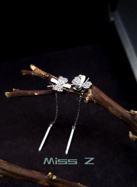 纯银耳线女精致四叶草