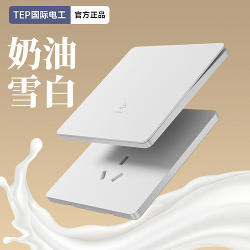 TEP国际电工白色哑光面板86型一开单控家用插座五孔16A三孔带开关
