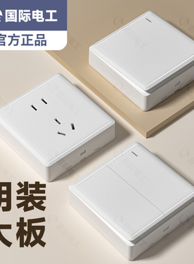 国际电工明装明线开关多孔插座面板白色一开二开十五孔二十孔家用