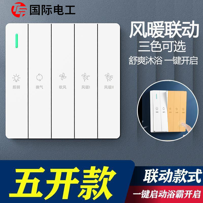 国际电工浴霸开关86型暗装浴室五合一风暖浴霸通用16A大功率家用