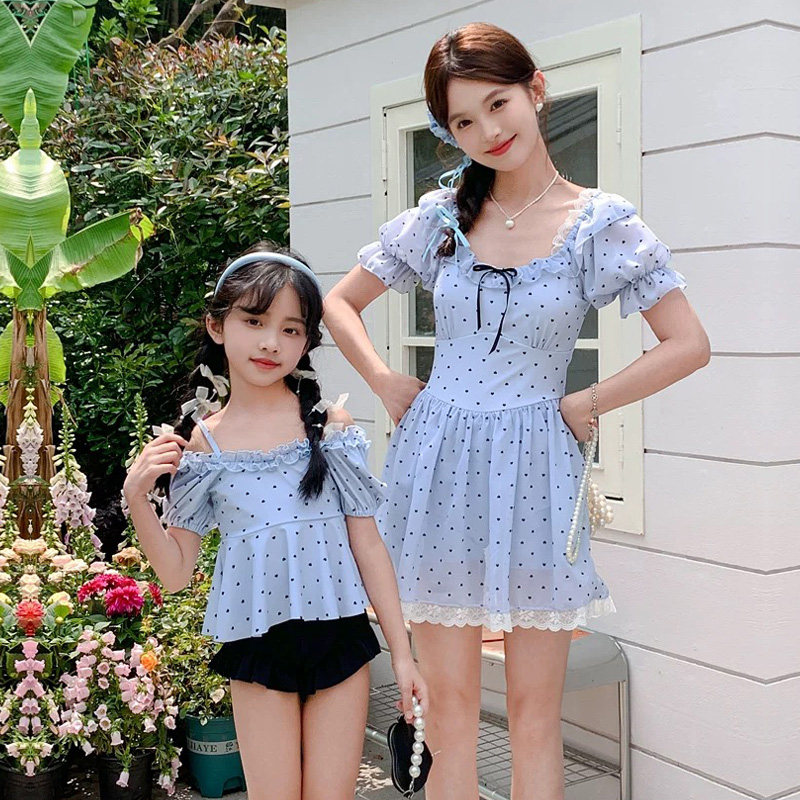 2025新款亲子泳衣母女波点小清新母女泳衣时髦洋气女童游泳衣海边