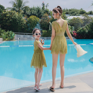 家庭亲子泳衣母女连体裙式 新款 公主女童女孩可爱游泳衣沙滩泳装
