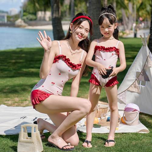 亲子泳衣母女连体洋气温泉度假