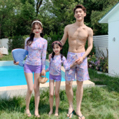 ins风一家三口海边度假 母女泳衣运动休闲款 新款 亲子泳衣家庭装